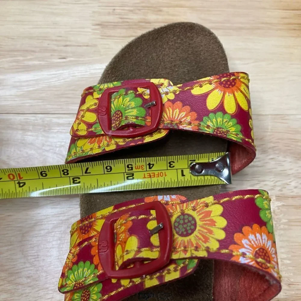 Elefanten Girl’s Bright Sunflower Slip on Double Strap Buckle Sandals, Size 31